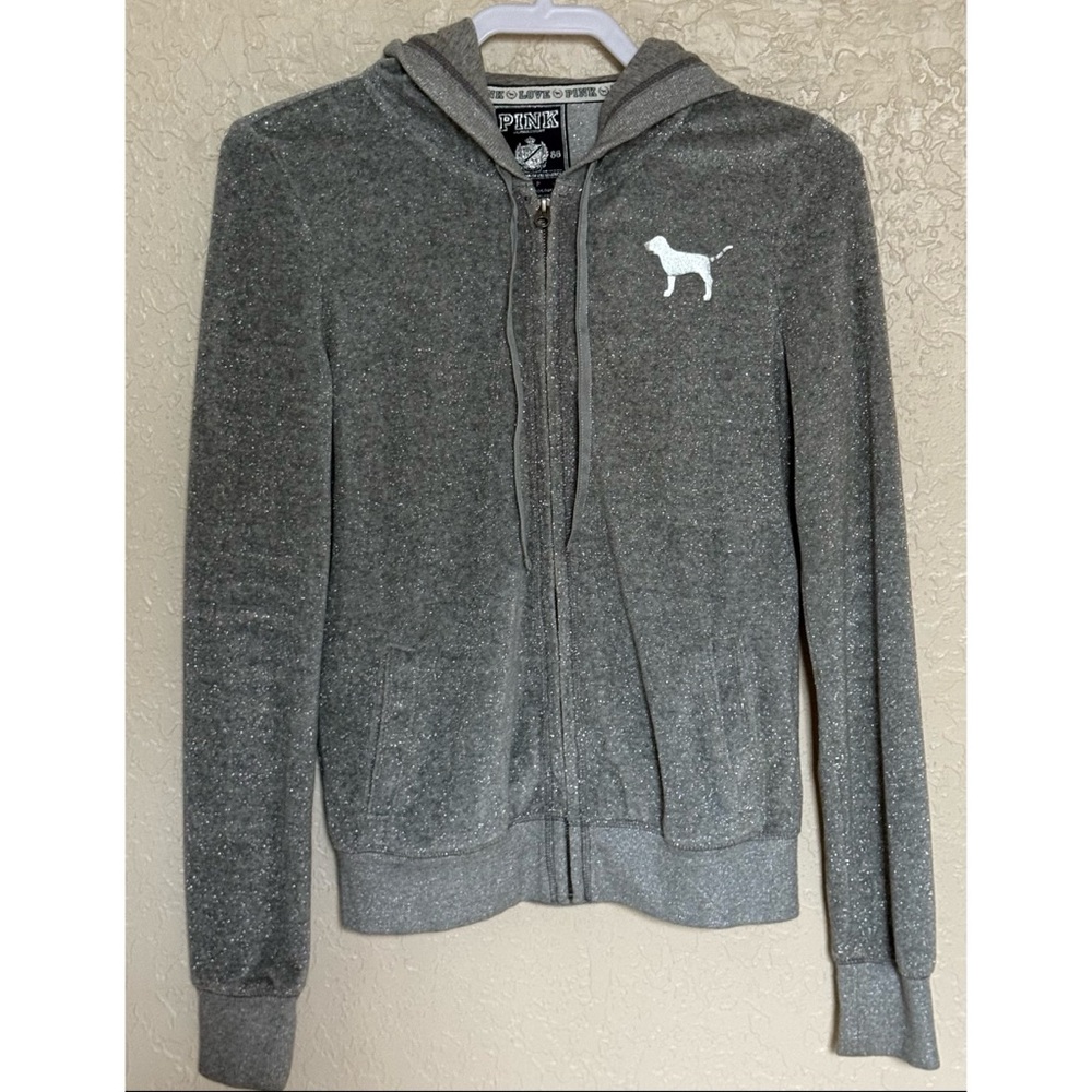 PINK Victoria's Secret Gray Hoodie Sequined Shimmery Size S